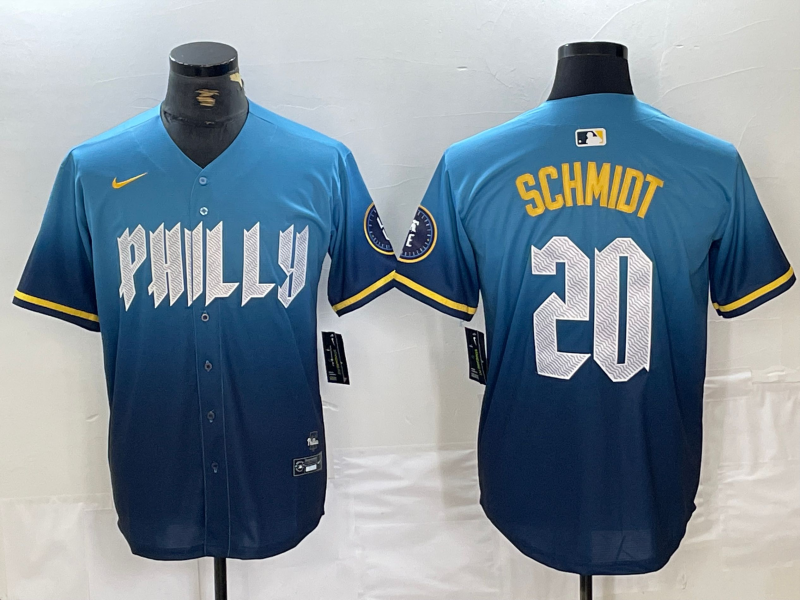 Men's Philadelphia Phillies Mike Schmidt #20 Blue 2024 City Connect Limited Jersey